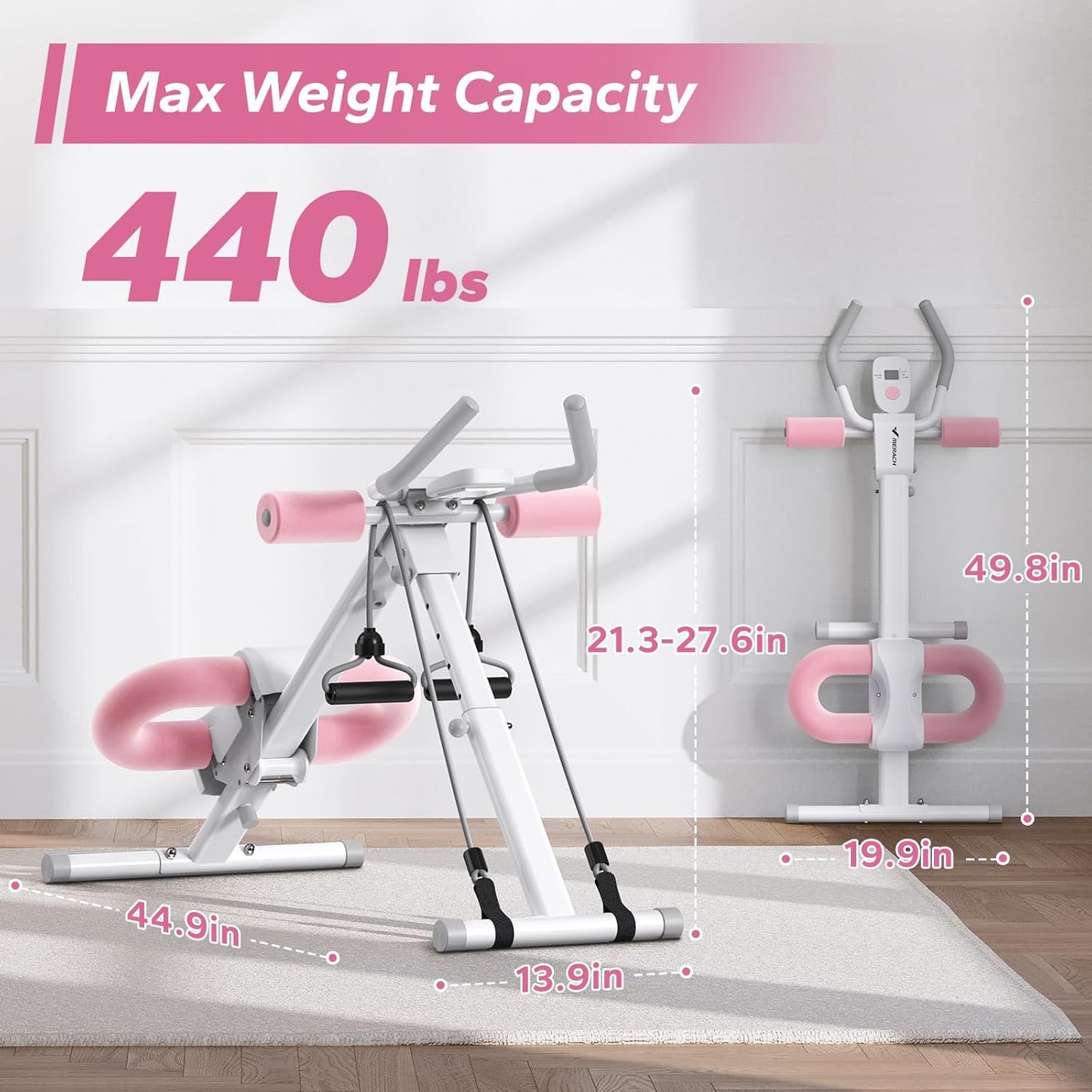 Ab Machine, Ab Workout Equipment, Adjustable Ab Trainer Machine for Abs Workout at Home Gym, Foldable, Knee Protection, Abdominal Trainer for Stomach Workout