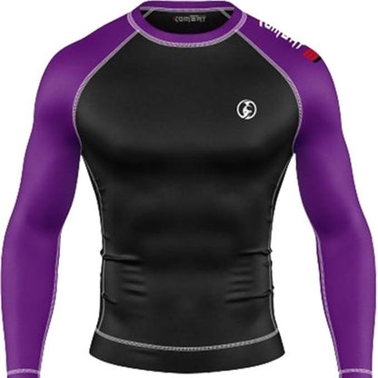 KOMBAT USA Jiu Jitsu BJJ Men'S Rash Guard, Long Full Sleeve, Sports Nogi Training, IBJJF Rank Color
