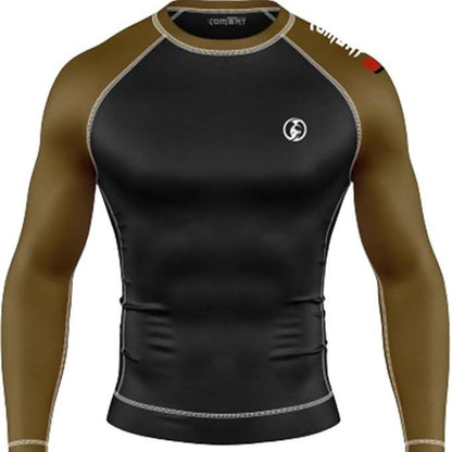 KOMBAT USA Jiu Jitsu BJJ Men'S Rash Guard, Long Full Sleeve, Sports Nogi Training, IBJJF Rank Color