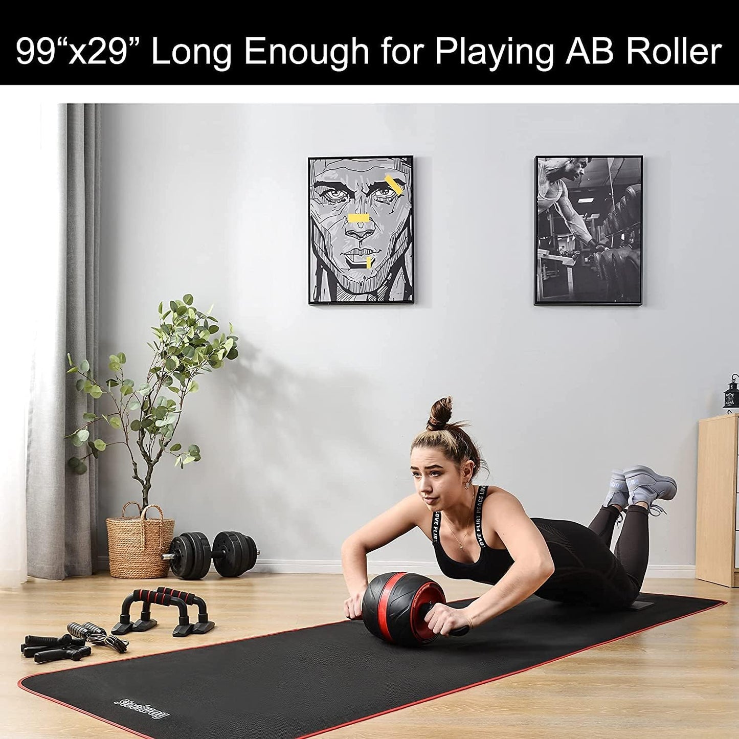 Exercise Mat for AB Roller AB Mat Thin, Long Foldable Gym Mats for Home Gym, Indoor and Out Door Exercises, Black Picnic Mat for One Person,99'X29'