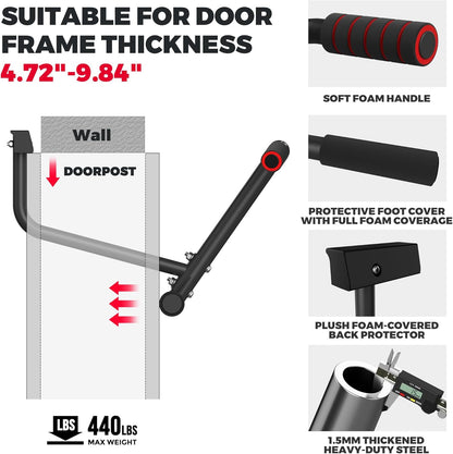 Pull up Bar for Doorway, 440 Lbs Heavy Duty Upper Body Fitness Workout Bar for Home Gym Exercise, Multi-Grip Strength Wall Mounted Door Frame Chin-Up Bar for Almost All Doors
