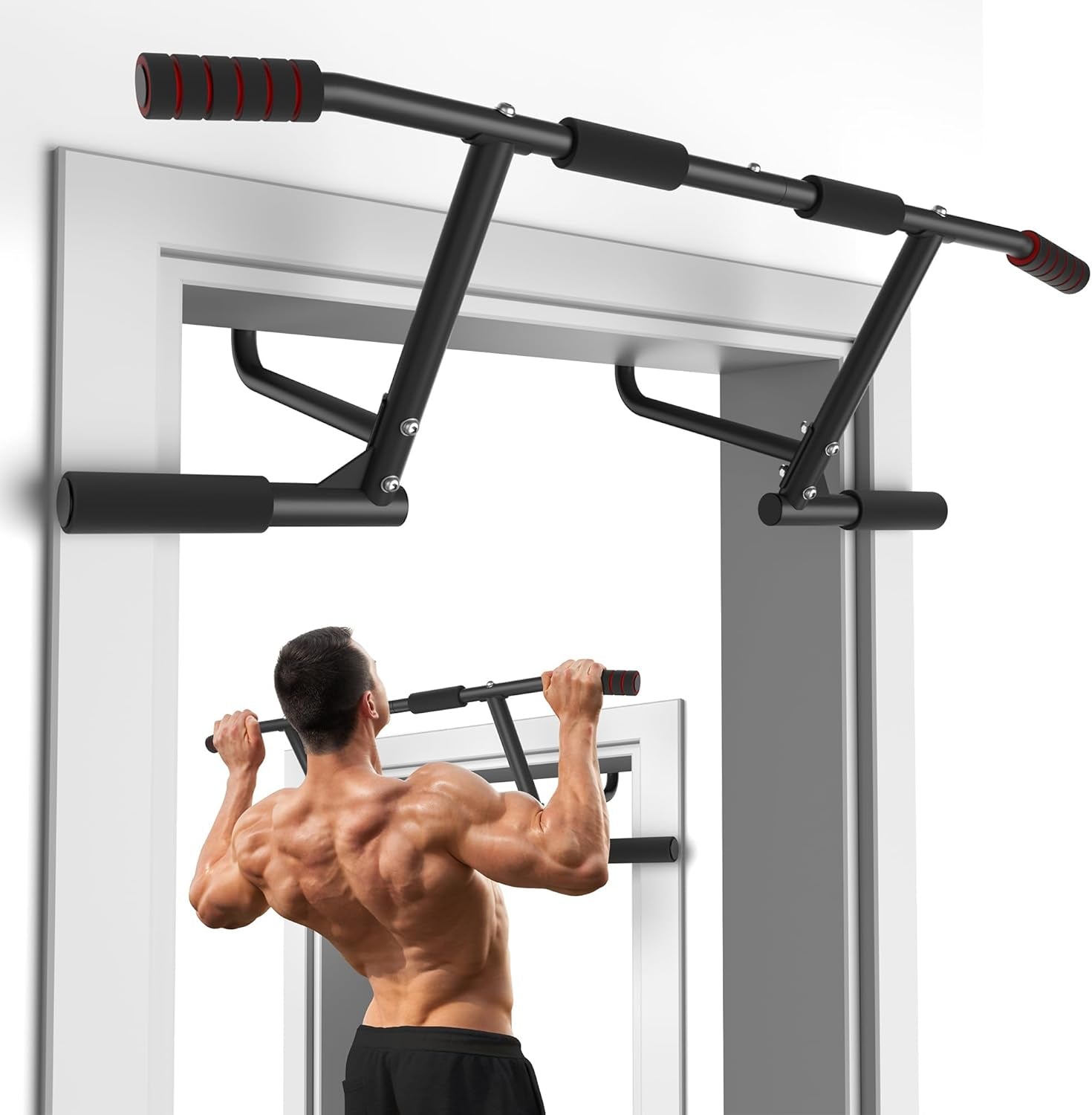 Pull up Bar for Doorway, 440 Lbs Heavy Duty Upper Body Fitness Workout Bar for Home Gym Exercise, Multi-Grip Strength Wall Mounted Door Frame Chin-Up Bar for Almost All Doors