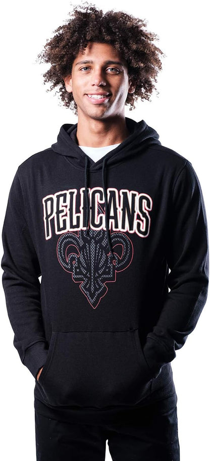 NBA New Orleans Pelicans Mens Fleece Hoodie Pullover Sweatshirt Primo Metallic, Black, Small