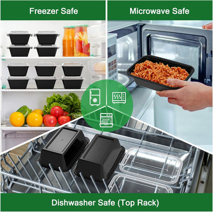 50 Pack (100-Piece) 24 Oz Meal Prep Containers Reusable with Lids, Sturdy Leakproof & Food Safe, Microwave, Freezer, Dishwasher Safe Food Prep Containers, to Go Take Out Plastic Food Storage
