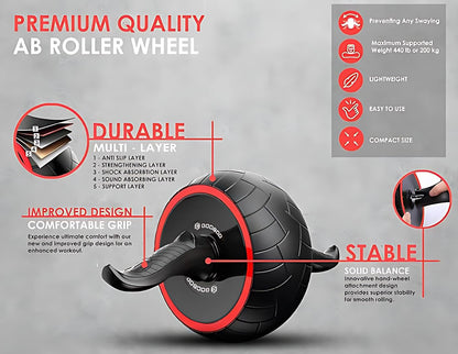 Ab Roller Wheel for Core Workouts - Ultra-Wide Fitness Roller with Non-Slip Ergonomic Handles, Automatic Rebound Design, Home Gym Equipment for Abs, Strength Training, and Abdominal Muscle Toning