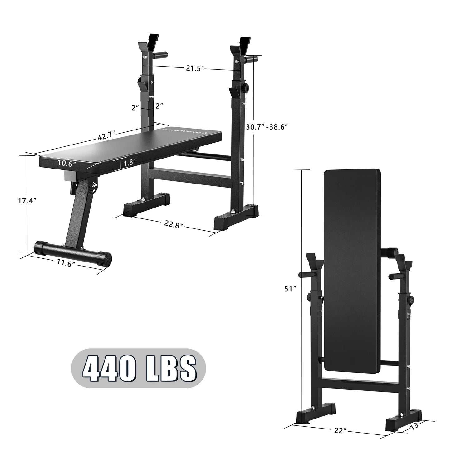 Versatile Foldable Adjustable Weight Bench for Home Gym - Compact 22.8" Width for Ultimate Workout Flexibility