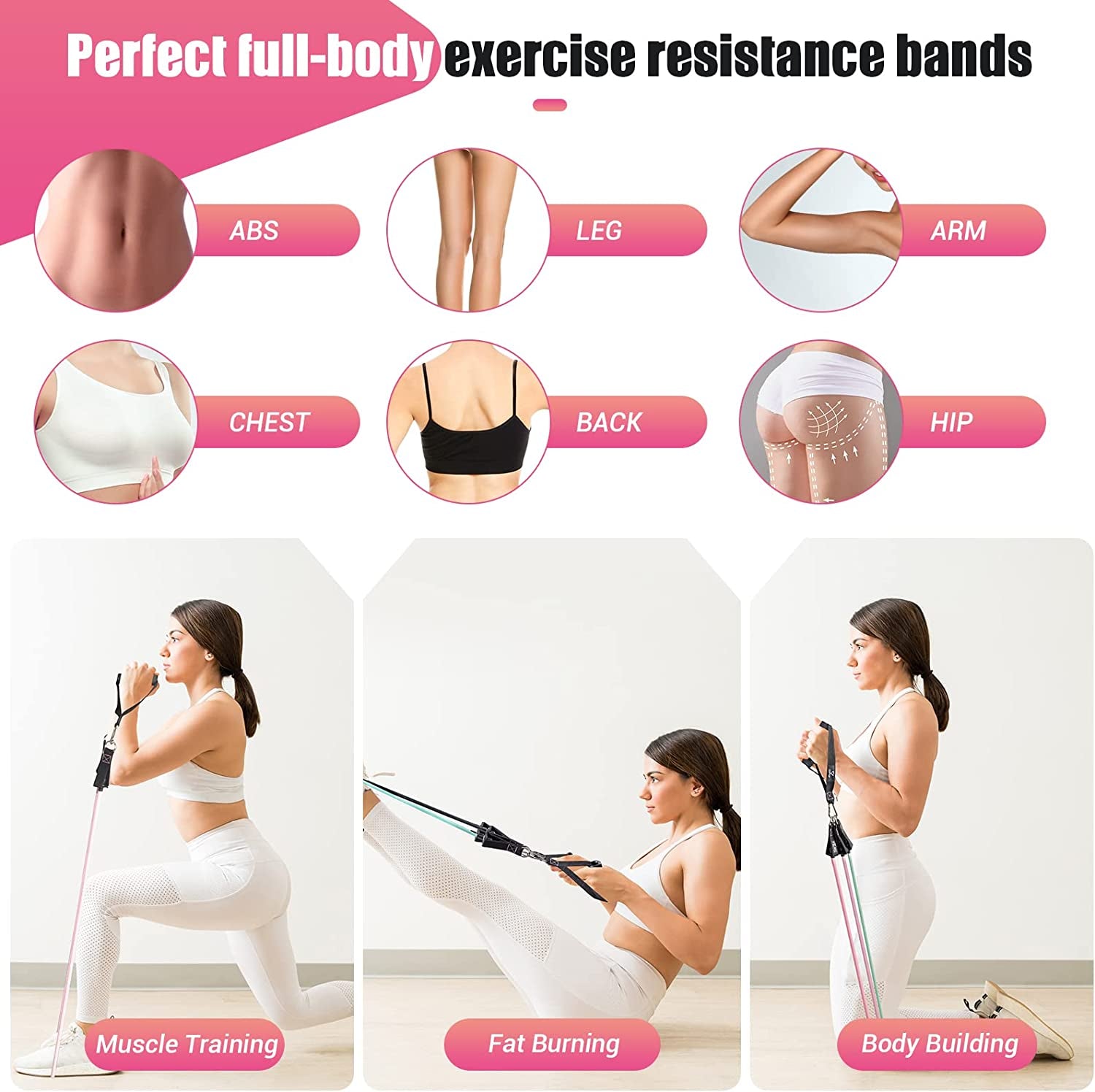 Resistance Bands with Handles for Women, 5 Level Exercise Bands Workout Bands for Physical Therapy, Yoga, Pilates, Door Anchor, Storage Pouch