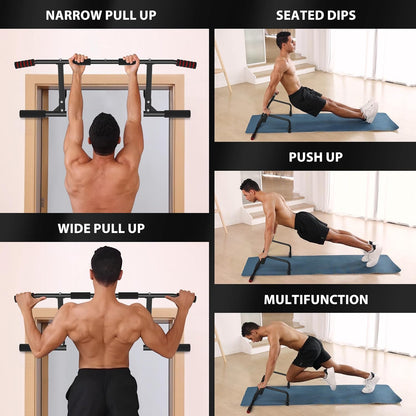 Pull up Bar for Doorway, 440 Lbs Heavy Duty Upper Body Fitness Workout Bar for Home Gym Exercise, Multi-Grip Strength Wall Mounted Door Frame Chin-Up Bar for Almost All Doors