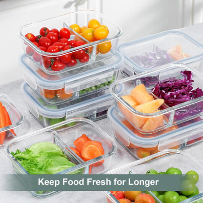 10 Packs 30 Oz Glass Meal Prep Containers 2 Compartment, Glass Food Storage Containers with Lids, Airtight Glass Lunch Bento Box - Freezer,Dishwasher and Microwave Safe