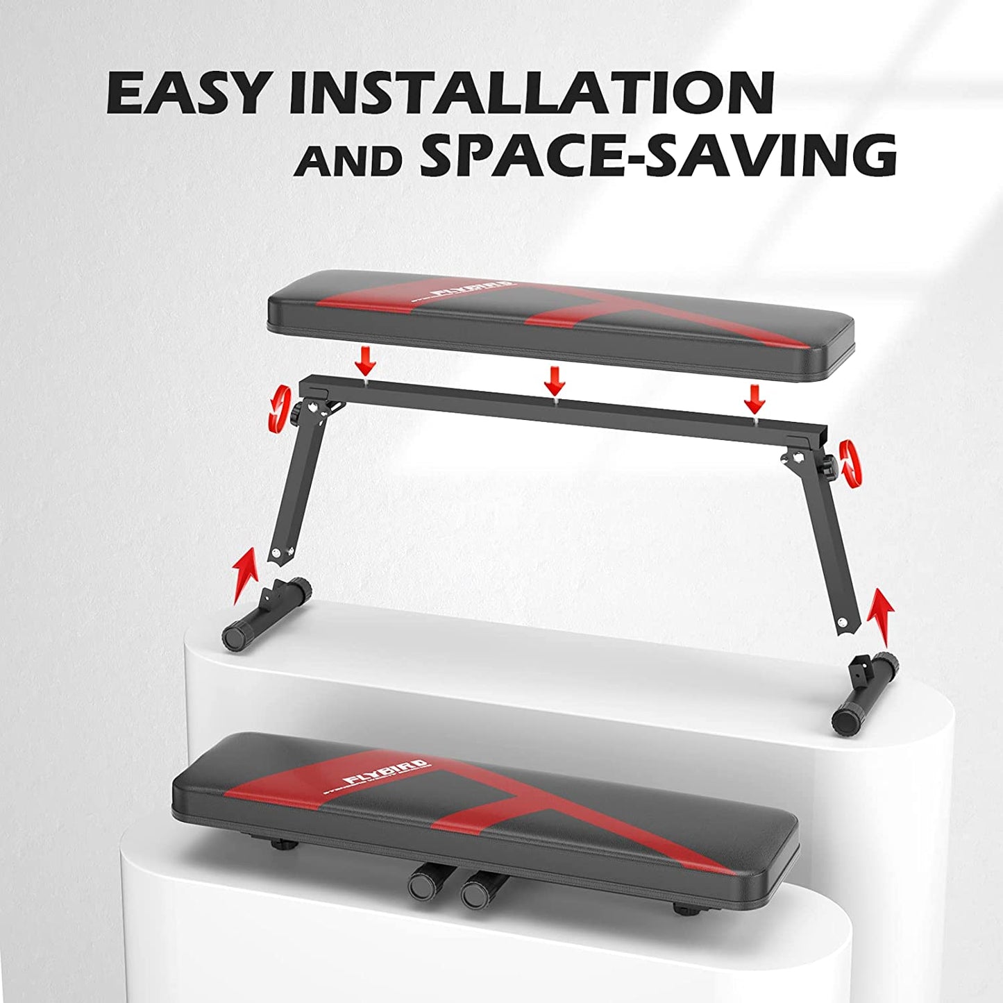 Flat Bench, Foldable Flat Weight Bench Easy Assembly for Strength Training Bench Press, 600/1000 LBS 2 Versions