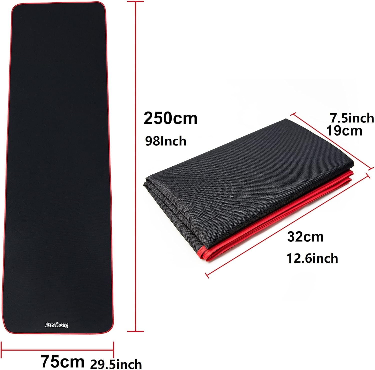 Exercise Mat for AB Roller AB Mat Thin, Long Foldable Gym Mats for Home Gym, Indoor and Out Door Exercises, Black Picnic Mat for One Person,99'X29'