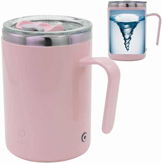Rechargeable Self Stirring Mug - Magnetic Adsorption Charging | IPX7 | Electric Auto Mixing Stainless Steel Cup 400 Ml/13.5 Oz(Pink)