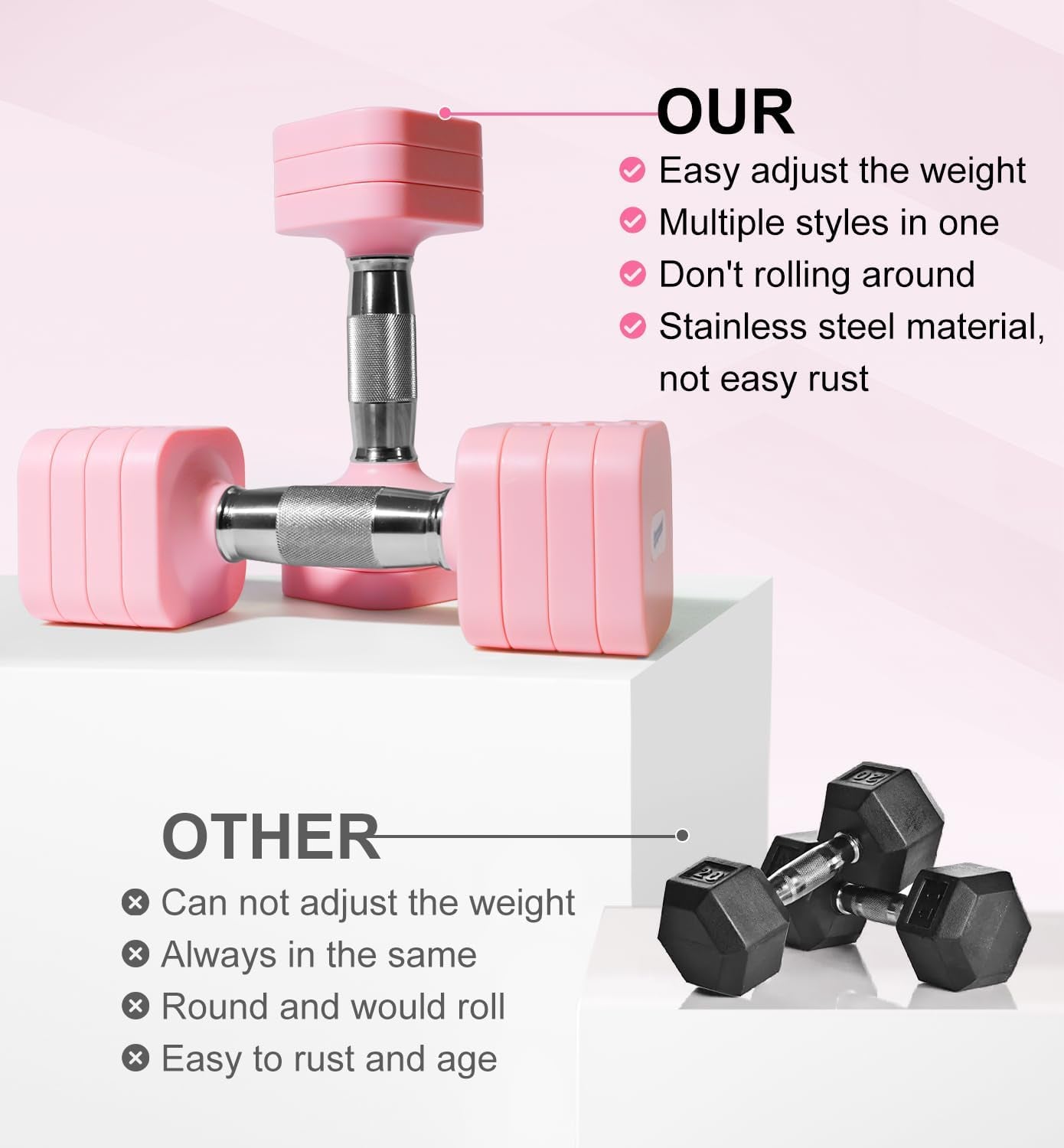 20LBS Adjustable Dumbbell Set, 4 in 1 Free Weights Dumbbells Set for Women Men Hand Weights Set Adjust Dumbbell Weight Set for Home Gym Exercise Workout Strength Training Equipments