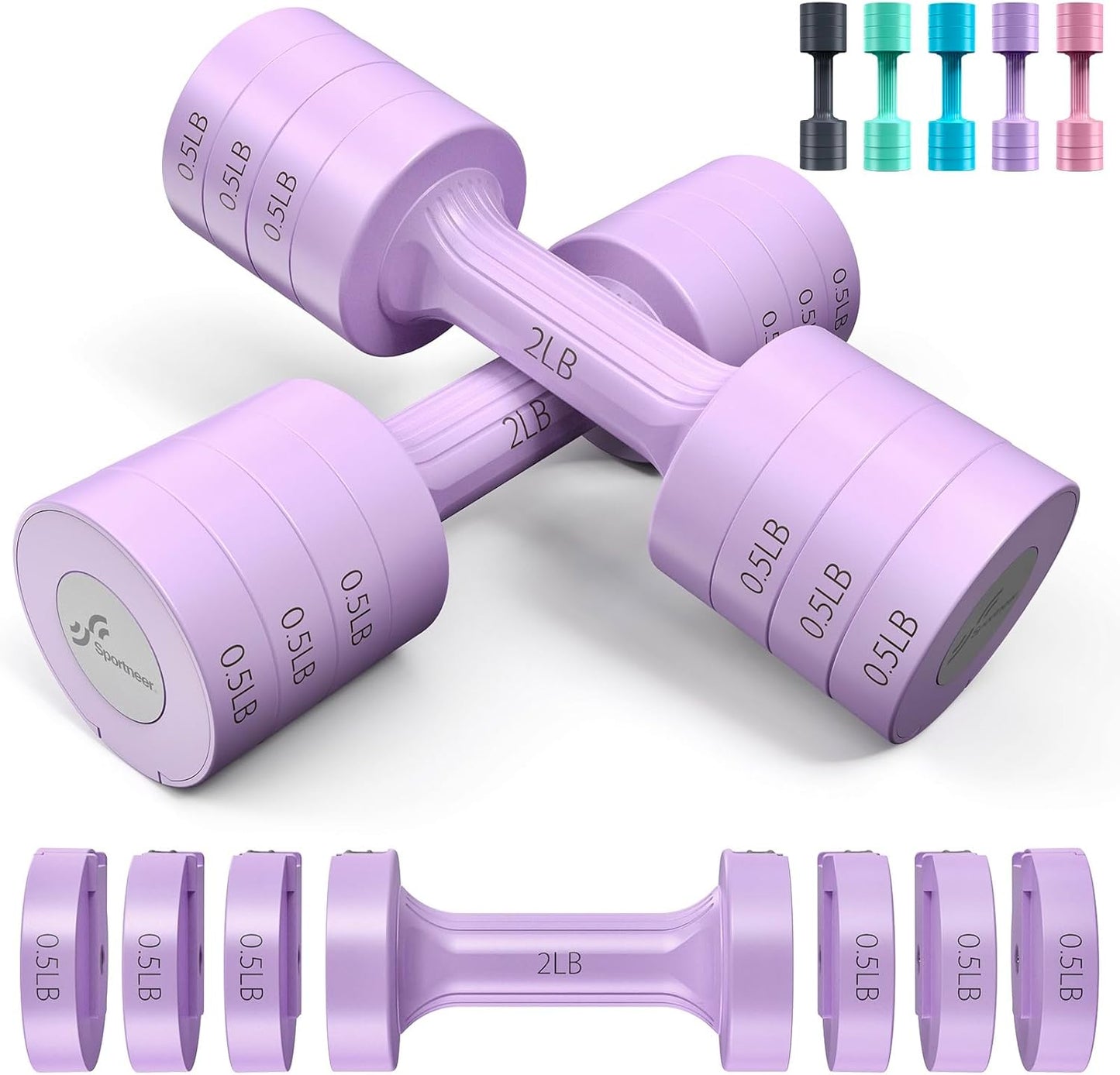 Adjustable Dumbbells Hand Weights Set:  5 Lb Dumbbells Set of 2 Each 2Lb 3Lb 4Lb 5Lb Free Weights Fast Adjust Weight 4 in 1 Weights Dumbbells Set for Women Men Home Gym Exercise Training