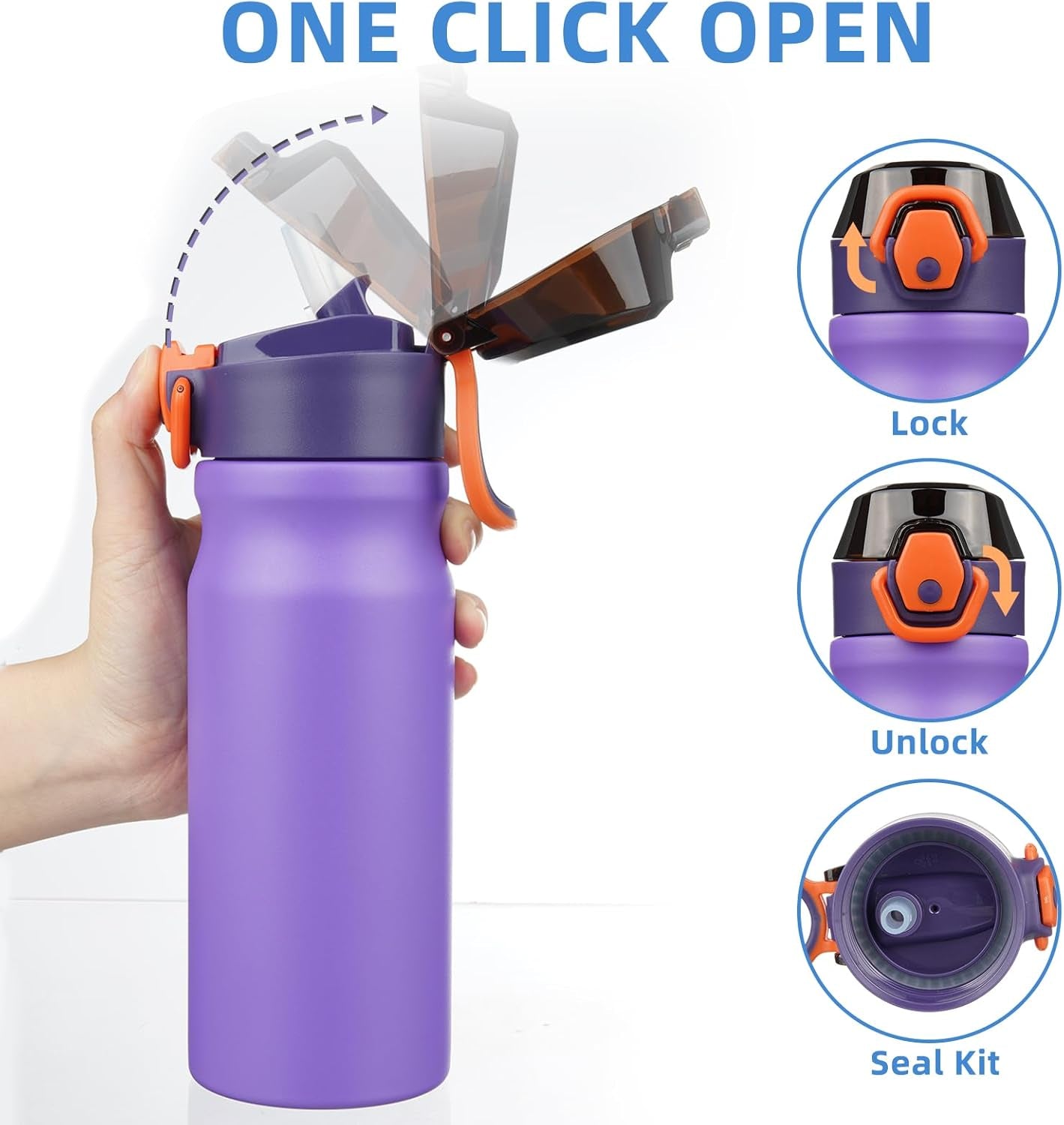 Stainless Steel Insulated Water Bottle with Straw Lid 18Oz Reusable Metal Thermos Bottles Keep Cold and Hot,Purple