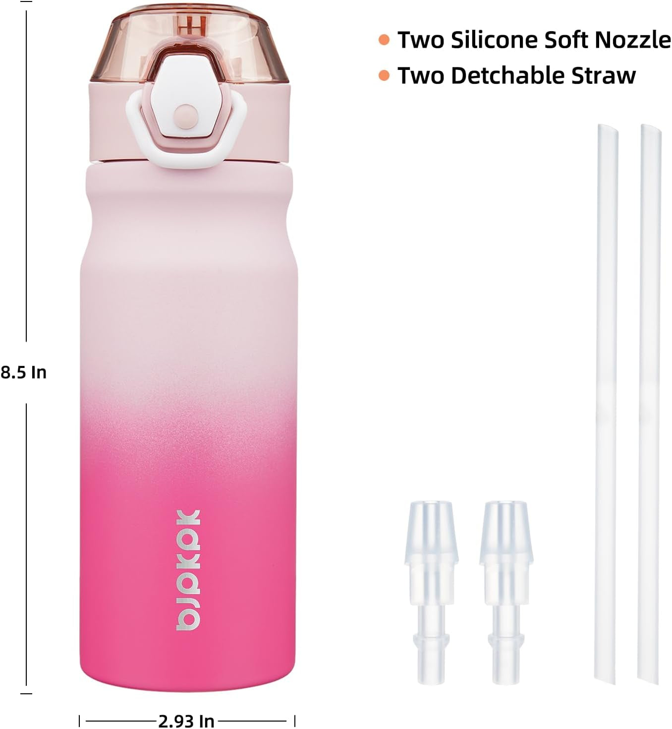 18Oz Insulated Water Bottle with Straw Stainless Steel Double Wall Water Bottles Bpa-Free Leak Proof Thermos with Lockable Flip Lid and Soft Silicone Spout,Cherry Blossom