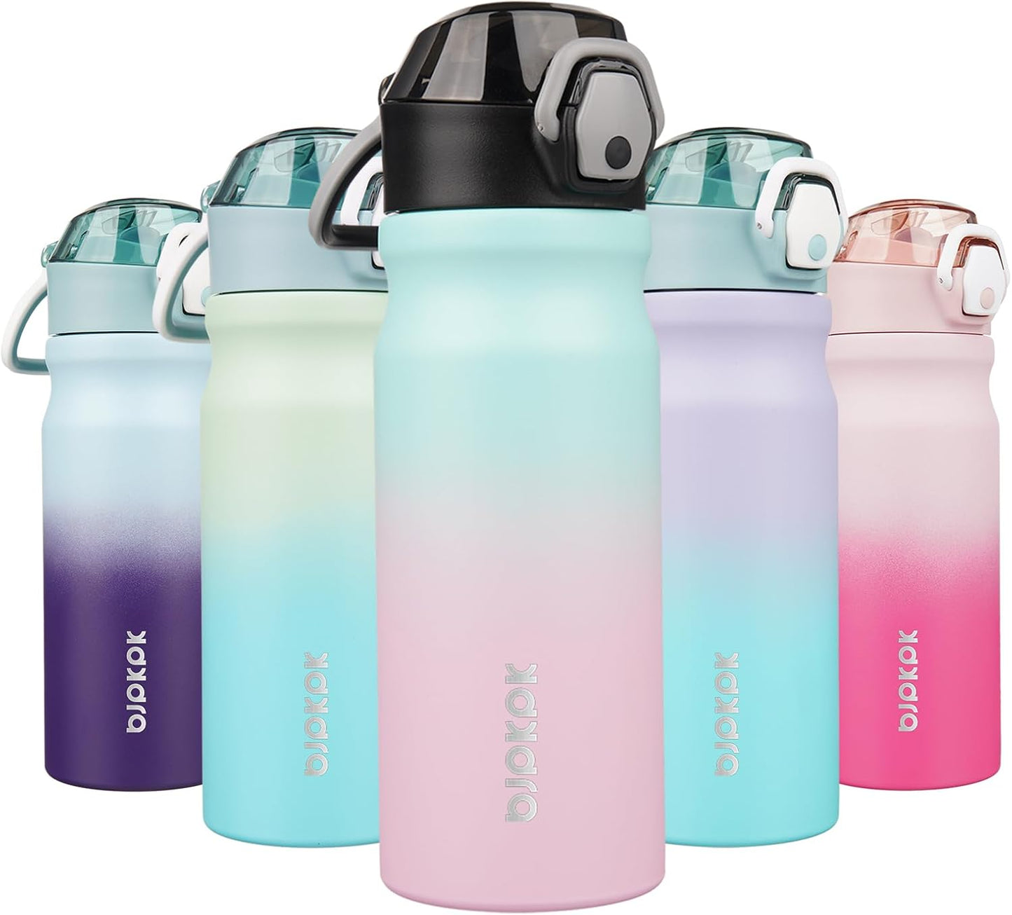 18Oz Insulated Water Bottle with Straw Stainless Steel Double Wall Water Bottles Bpa-Free Leak Proof Thermos with Lockable Flip Lid and Soft Silicone Spout,Bubble Gum