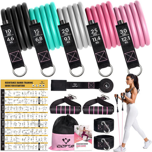 Resistance Bands with Handles for Women, 5 Level Exercise Bands Workout Bands for Physical Therapy, Yoga, Pilates, Door Anchor, Storage Pouch