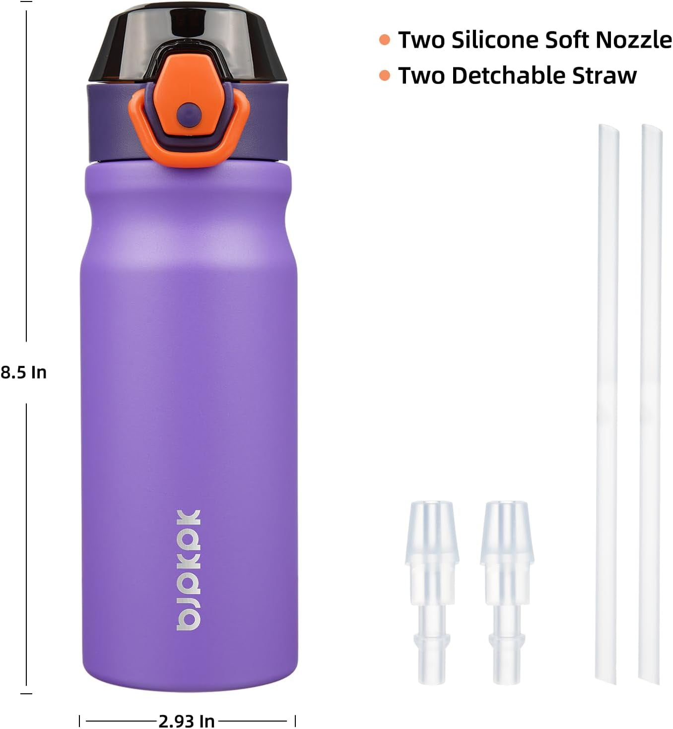 Stainless Steel Insulated Water Bottle with Straw Lid 18Oz Reusable Metal Thermos Bottles Keep Cold and Hot,Purple