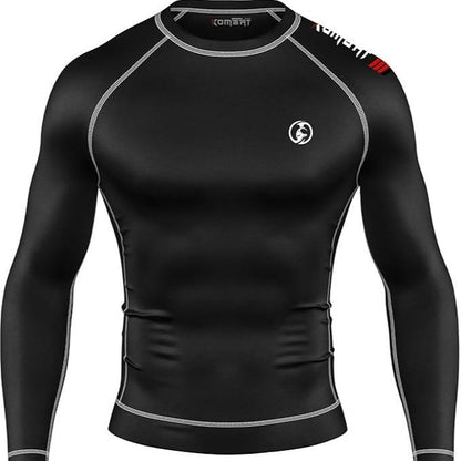 KOMBAT USA Jiu Jitsu BJJ Men'S Rash Guard, Long Full Sleeve, Sports Nogi Training, IBJJF Rank Color