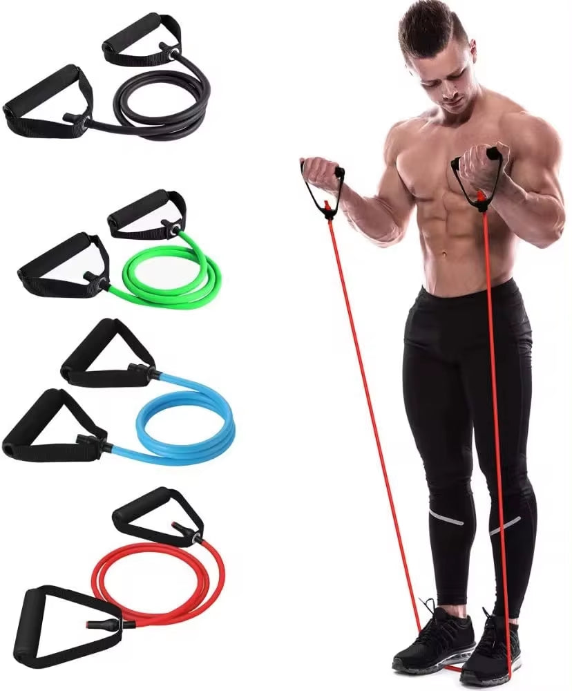 5-Level Resistance Hot Yoga Pull Rope Bands with Handles - Elastic Sports Bodybuilding & Muscle Training Rubber Tube for Home Gym Workouts