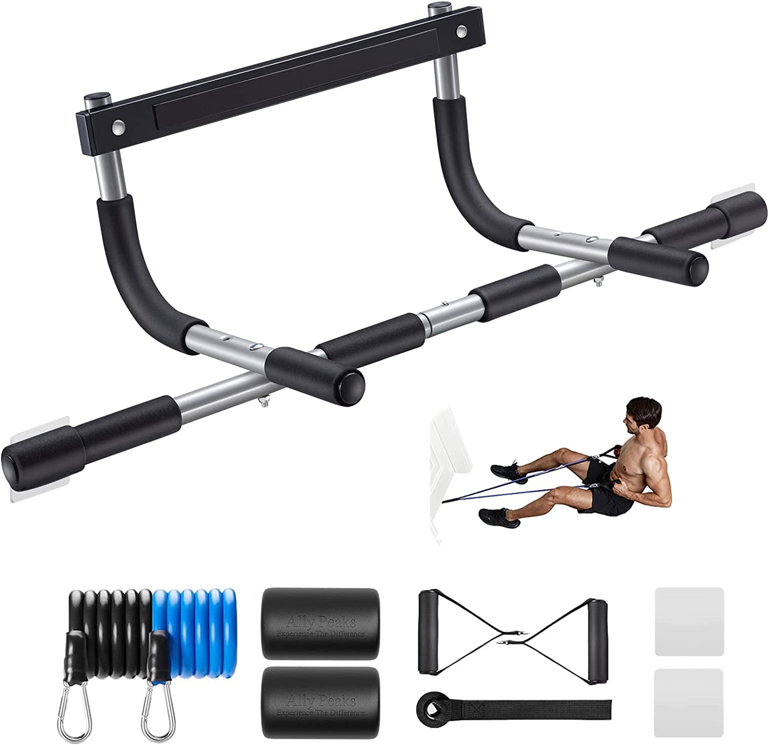 Pull up Bar for Doorway | Thickened Steel Max Limit 440 Lbs Upper Body Fitness Workout Bar| Multi-Grip Strength for Doorway | Indoor Chin-Up Bar Fitness Trainer for Home Gym Portable