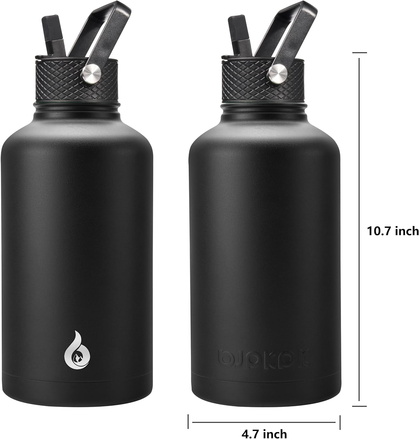 Half Gallon Insulated Water Bottles with Straw Lid,64Oz Large ,Stainless Steel Water Bottles with 3 Lids and Paracord Handle for Hot & Cold Liquid, Black