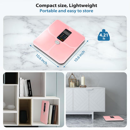 Body Fat Scale,Digital Smart Bathroom Scale for Body Weight,Large LCD Display Screen,16 Body Composition Metrics Bmi,Water Weigh,Heart Rate,Baby Mode,400Lb,Rechargeable-Rosegold