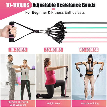 Resistance Bands with Handles for Women, 5 Level Exercise Bands Workout Bands for Physical Therapy, Yoga, Pilates, Door Anchor, Storage Pouch