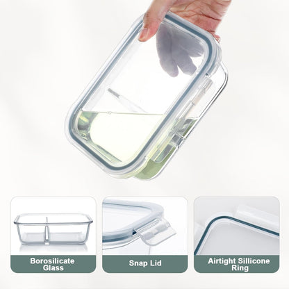 10 Packs 30 Oz Glass Meal Prep Containers 2 Compartment, Glass Food Storage Containers with Lids, Airtight Glass Lunch Bento Box - Freezer,Dishwasher and Microwave Safe