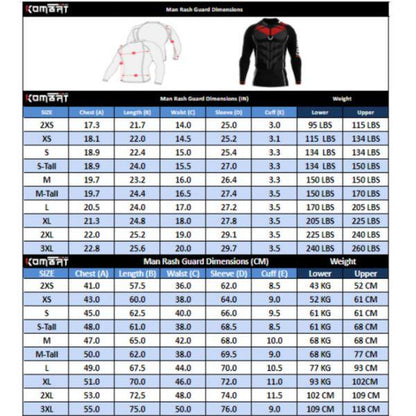 KOMBAT USA Jiu Jitsu BJJ Men'S Rash Guard, Long Full Sleeve, Sports Nogi Training, IBJJF Rank Color