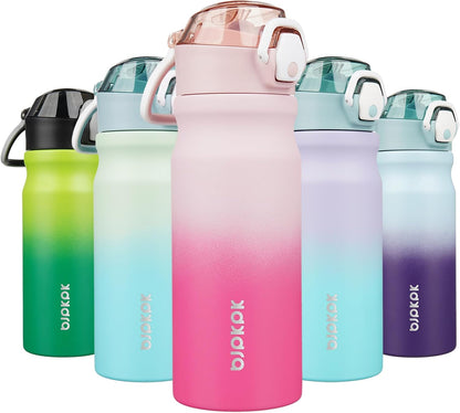 18Oz Insulated Water Bottle with Straw Stainless Steel Double Wall Water Bottles Bpa-Free Leak Proof Thermos with Lockable Flip Lid and Soft Silicone Spout,Cherry Blossom