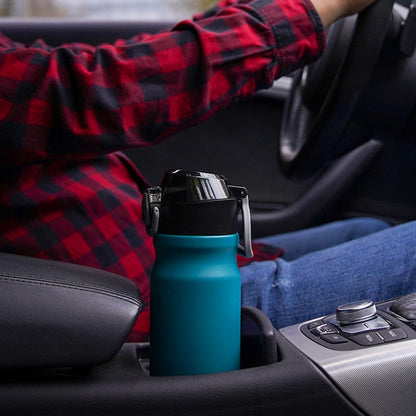 18Oz Insulated Water Bottle with Straw Stainless Steel Double Wall Water Bottles Bpa-Free Leak Proof Thermos with Lockable Flip Lid and Soft Silicone Spout,Black Leopard