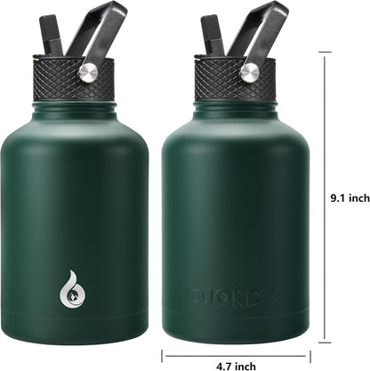 Insulated Water Bottles with Straw Lid,50Oz Large Bottle,Stainless Steel Vacuum Bottle,Hot & Cold 3 Lids and Paracord Handle,Army Green