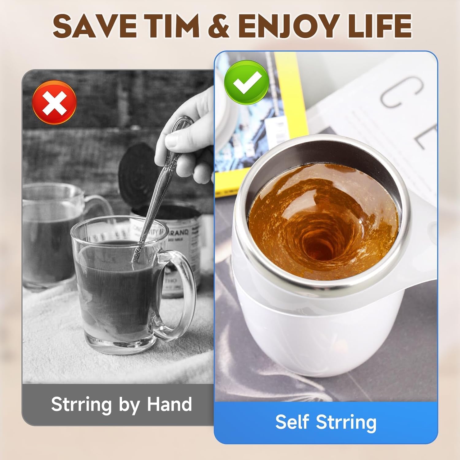 Self Stirring Coffee Mug, 2025 New Automatic Magnetic Stirring Coffee Mug, Magnetic Coffee Stirrer Mug for Milk, Rechargeable Coffee Mug Electric Mixing Cup for Coffee Milk Tea (1, White)
