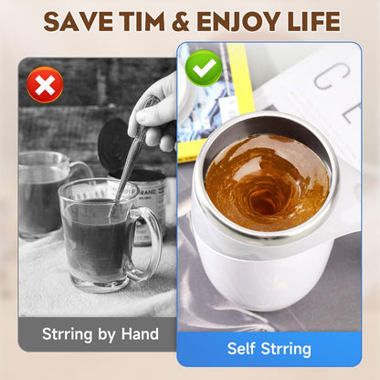 Self Stirring Coffee Mug, 2025 New Automatic Magnetic Stirring Coffee Mug, Magnetic Coffee Stirrer Mug for Milk, Rechargeable Coffee Mug Electric Mixing Cup for Coffee Milk Tea (1, White)