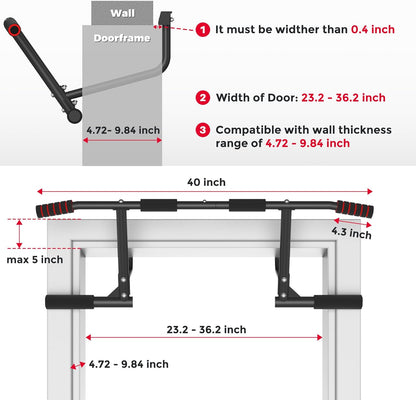 Pull up Bar for Doorway, 440 Lbs Heavy Duty Upper Body Fitness Workout Bar for Home Gym Exercise, Multi-Grip Strength Wall Mounted Door Frame Chin-Up Bar for Almost All Doors