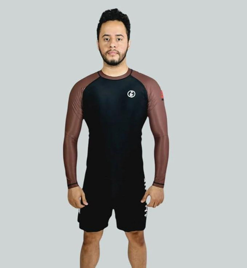 KOMBAT USA Jiu Jitsu BJJ Men'S Rash Guard, Long Full Sleeve, Sports Nogi Training, IBJJF Rank Color