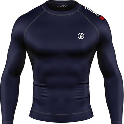 KOMBAT USA Jiu Jitsu BJJ Men'S Rash Guard, Long Full Sleeve, Sports Nogi Training, IBJJF Rank Color