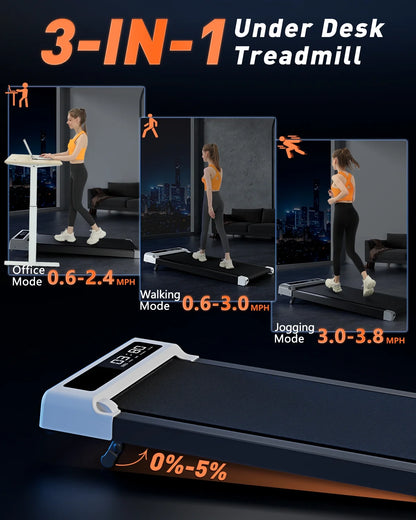 2-in-1 Incline Walking Pad Treadmill - Compact 2.5HP for Home & Office with Remote Control & LED Display