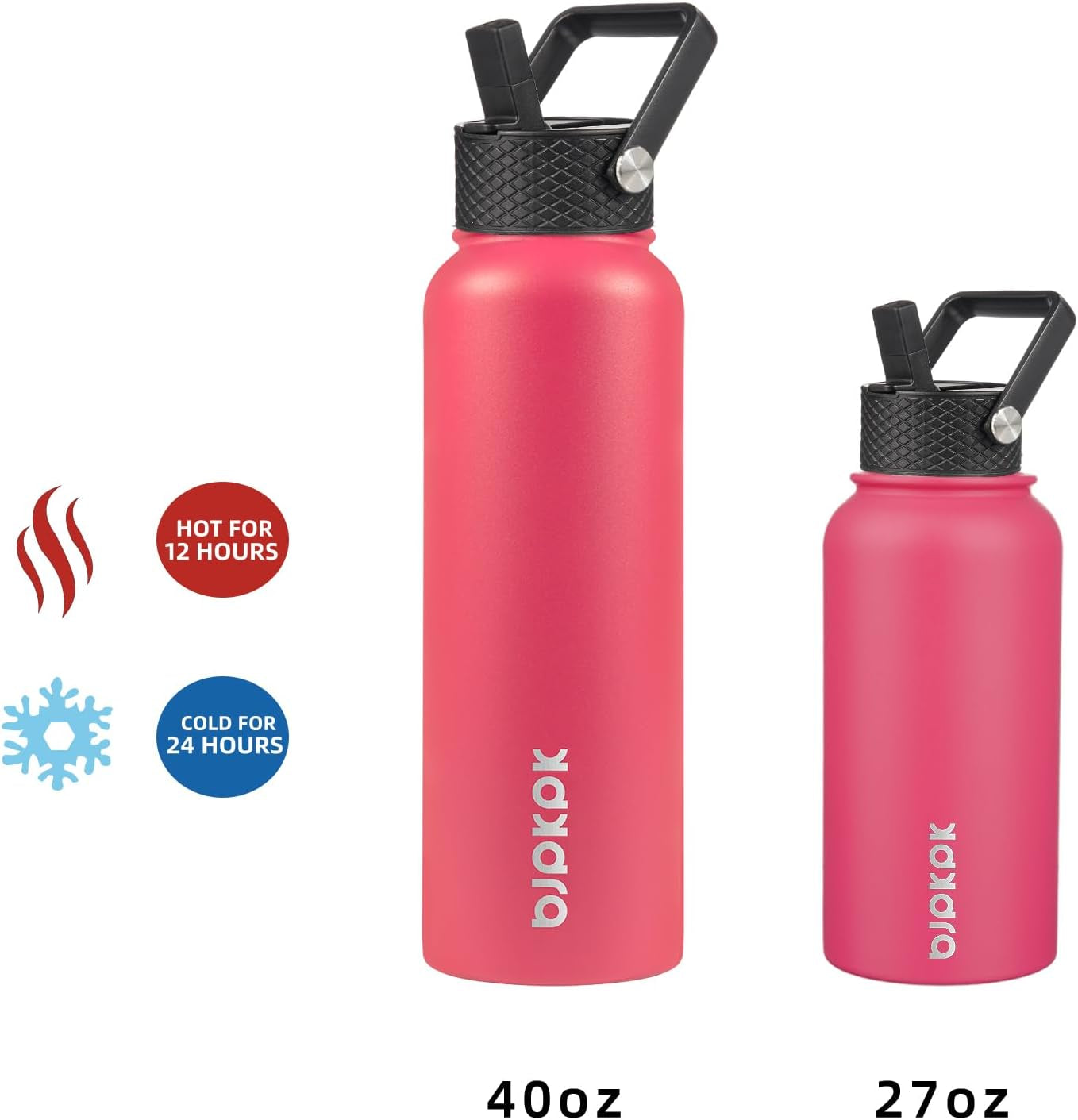 Insulated Water Bottles with Straw Lid, 27Oz Stainless Steel Water Bottle with 3 Lids, Leak Proof BPA Free Metal Thermos Mug, Sports Water Bottle Keep Cold & Hot- Rose Pink